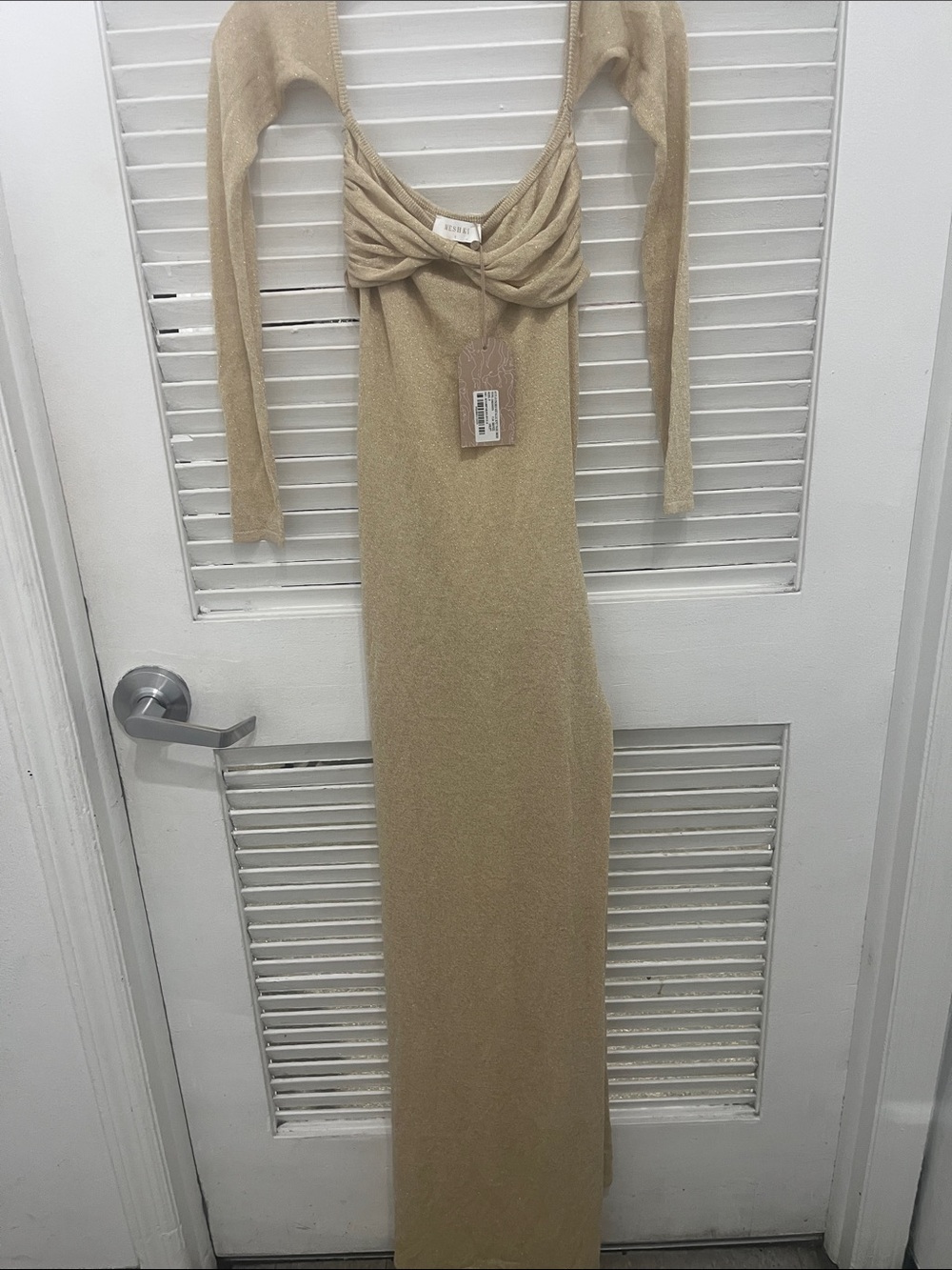 Meshki Champagne Twist-Front Long Sleeve Maxi Dress - Picture 2 of 6